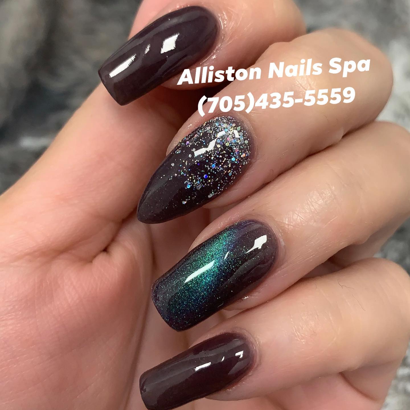 Dark shimmer nail art manicure