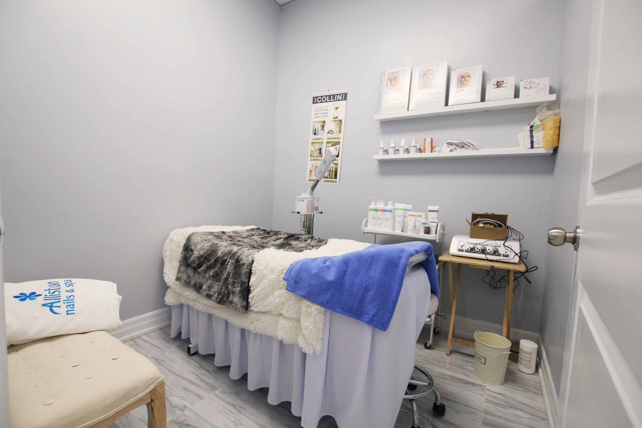 Alliston Nails & Day Spa treatment room with spa bed and clean interior
